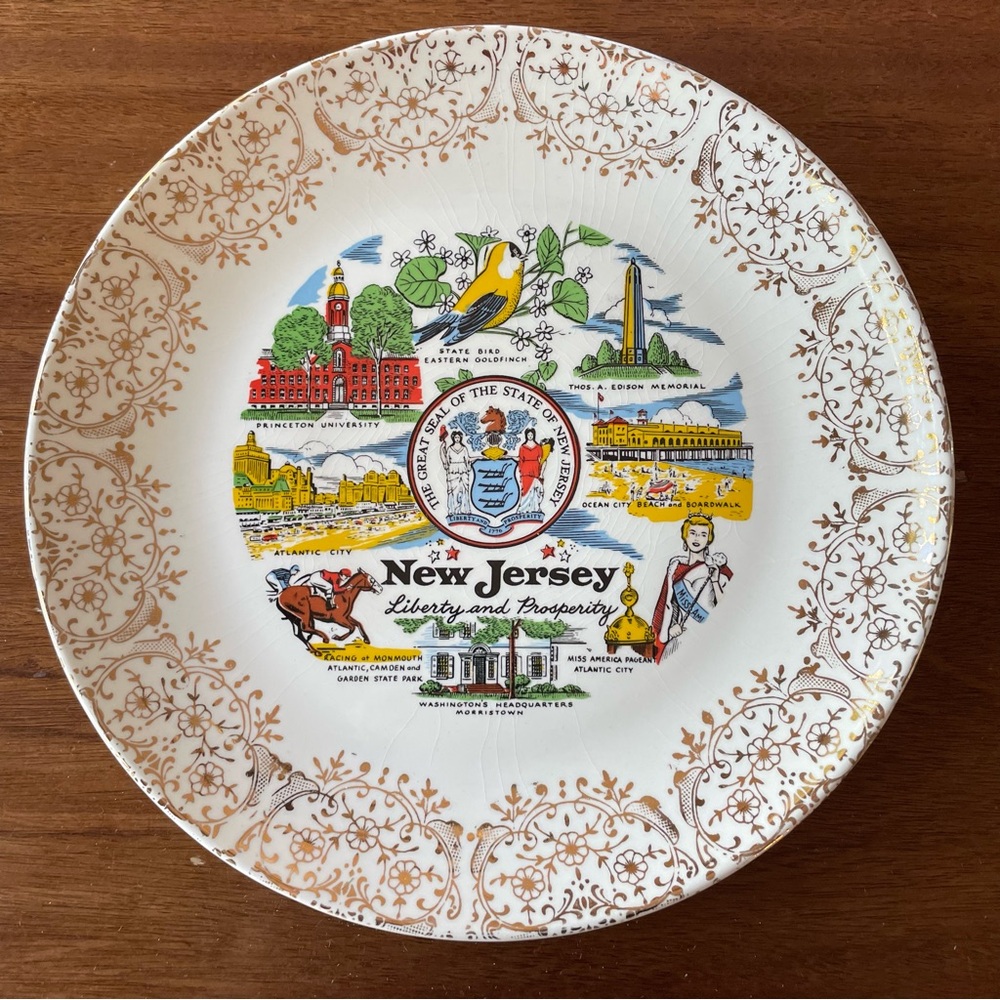 Vintage New Jersey State Collectible Souvenir Commemorative Plate 10 Inch